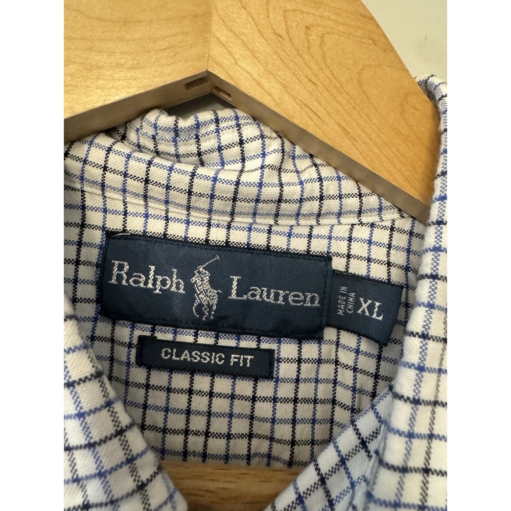 Ralph Lauren Men's Button Up Classic Fit Black Blue‎ Check Color Horse L Preppy - Picture 5 of 6